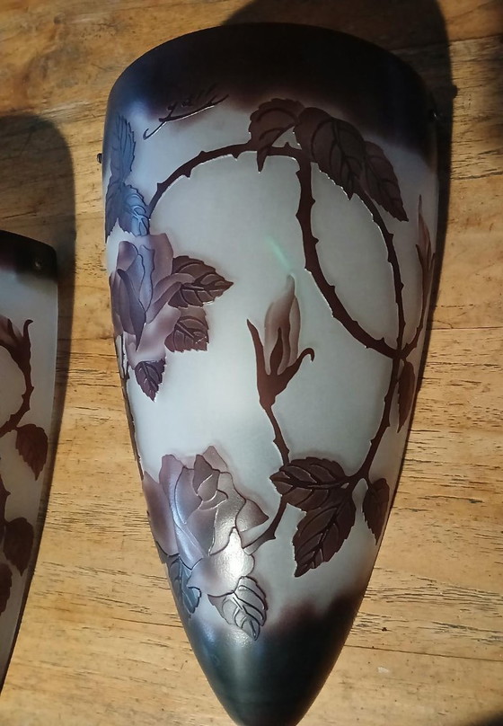 Image 1 of Art Nouveau Gallé pâte de verre wandkandelaars