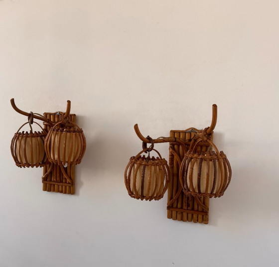 Pair of vintage rattan Wall lights, France 1950 (photo 2 of 7)