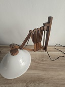 Rare 1960s/70s Mid-Century Dutch Wooden Accordion Wall Lamp with Opaline Tulip Shade – Restoration Project