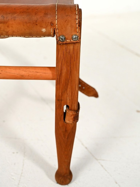 Image 1 of “Safari” Footstool in Oak and Leather