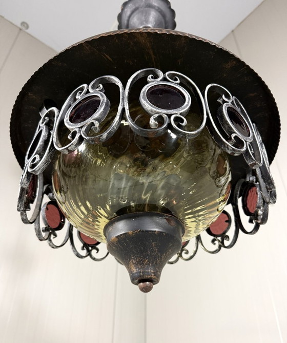 Brutalist iron and glass Pendant lamp 1960s, Metal, Brown, Vintage (photo 5 of 11)