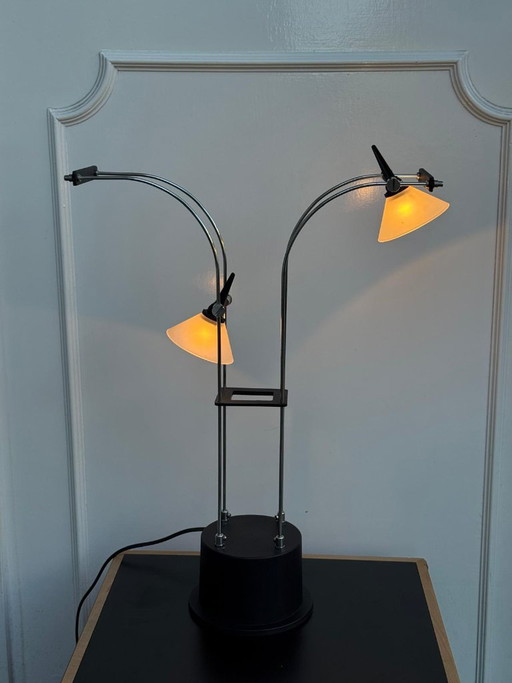 Lampe de table postmoderne de Fuder, Allemagne, années 1980 – tafellampen, Glass, Metal (photo 2 of 10)