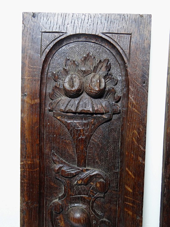 Image 1 of Par de paneles decorativos de pared antiguos de madera tallada del siglo XIX.