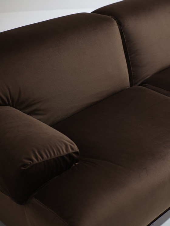 Image 1 of Cassina Fiandra Elements Sofa und Sessel, brauner Samt, 1970er Jahre