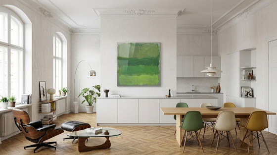 Pittura Astratta Campo di Colore Verde – Stile Sfumato Mark Rothko | Stampa Gallery Premium 6 mm Vetro (photo 3 of 5)