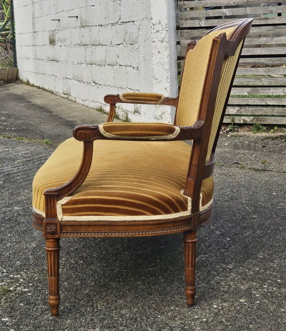 Image 1 of French Antique green Velvet Sofa - Solid Wood Lounge Seater-Claude Sené Style - Louis XVI-late 1900th