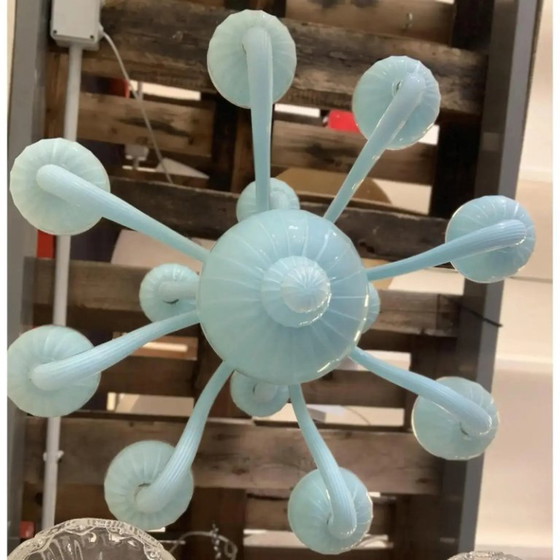 Image 1 of Lámpara de araña contemporánea de cristal estilo Murano azul claro mate