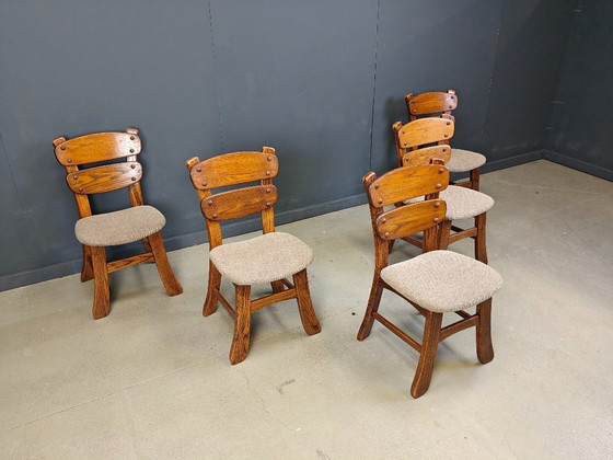 Image 1 of Vintage brutalist dining chairs, set of 5 - 1960s