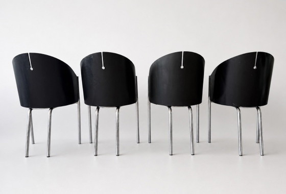 4 Vintage Italian Design Chairs by Segis – Italië, Ca80s – Dining chairs, Chrome, Leather (photo 10 of 15)