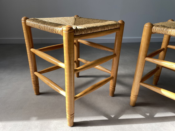 Image 1 of Ensemble de 2 tabourets en osier vintage des années 1960
