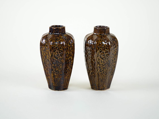 Image 1 of Set of brown ceramic vases, Danish design, 1960s, made in Denmark
