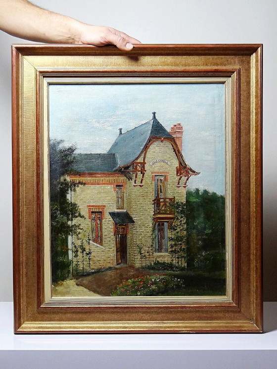 Image 1 of Grand tableau "Villa Camille" ancien années 40-60 huile sur toile signé M.Lesoll