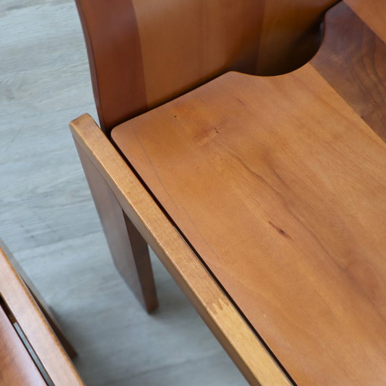 Ensemble de 4 chaises italiennes à dossier haut en bois courbé, style Scarpa, années 1970 (photo 7 of 15)
