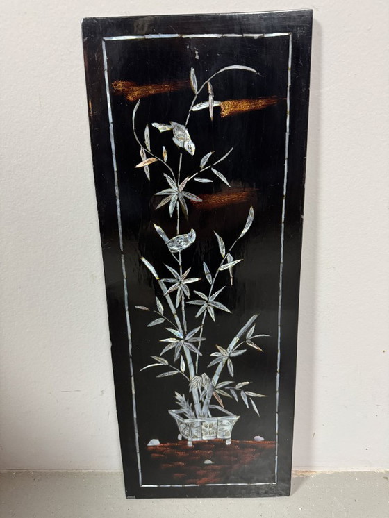 Image 1 of 'The Four Seasons' - Set of Four Vietnamese Lacquer Panels with Mother-of-Pearl Inlay, Vietnam, 1970s.