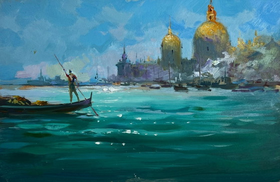 Image 1 of Origineel olieverfschilderij: Kustlandschap tijdens een vakantie in Venetië
