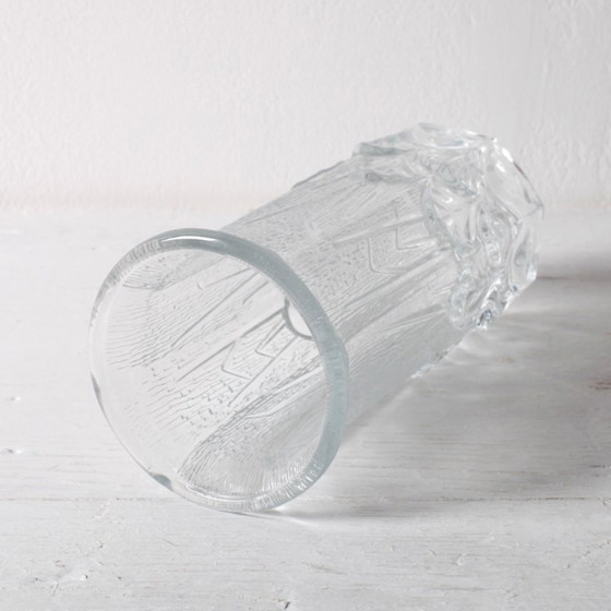 Image 1 of Vintage Clear Leaf Pattern Textured Glass Flower Vase / Fidenza / Italy / 1970s