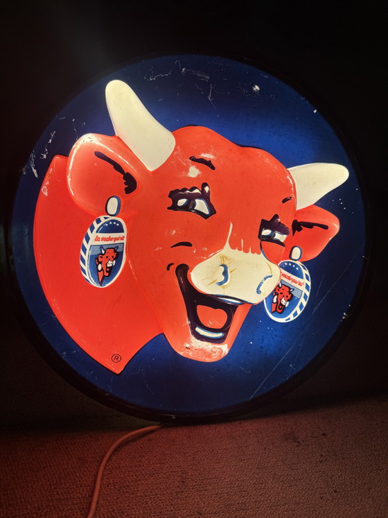 Image 1 of Enseigne Publicitaire Lumineuse “La Vache Qui Rit” – Années 1980 – Ø 53 cm