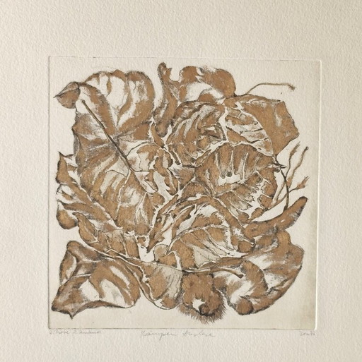 Vintage bronskleurige ets - handgeschilderd - A.Dombrowsky - 1977