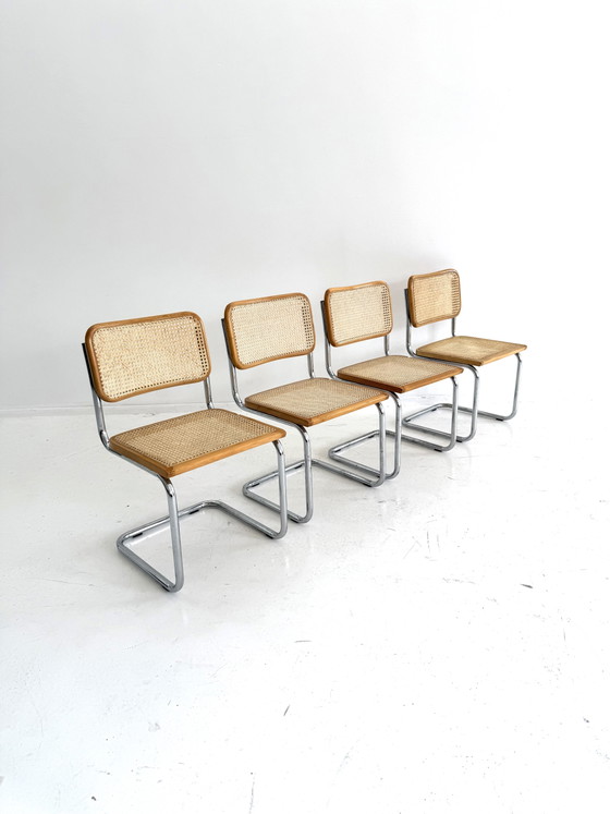 Set van 4 vintage Cesca eetkamerstoelen, Italië ‘80 – Chrome, Wood (photo 3 of 13)