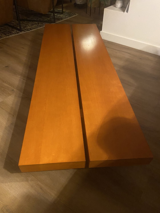 Image 1 of 80S Japanese Low Wood Veneered Coffee Table Coffee Table