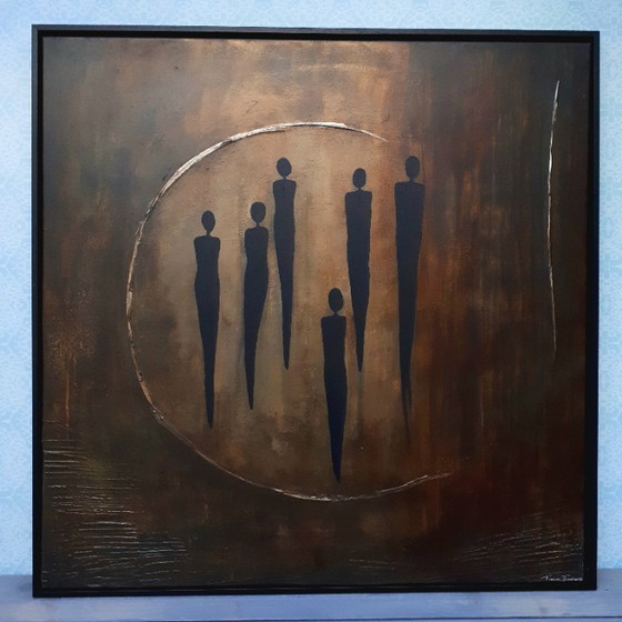 Image 1 of frances eckhardt - pintura figurativa 6 figuras oscuras 90x90 cm enmarcada