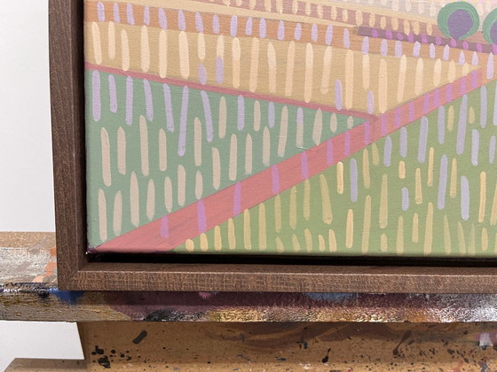 Image 1 of Paysage avec champs, peinture originale, peintures acryliques sur toile, y compris cadre en bois véritable, 71cm x 56cm