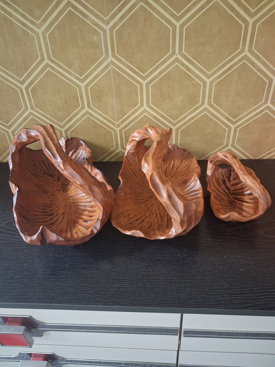 Image 1 of 3 ciotole in teak stile brutalista di metà secolo