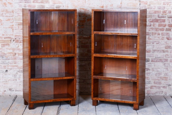 Pair of Restored Art Deco Bookcases, by Oldřich Liška, Walnut, Czech, 1920s – Glass, Wood (photo 4 of 8)