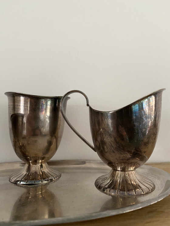 Image 1 of Zwaar verzilverde vintage Douwe Egberts suiker en melk set