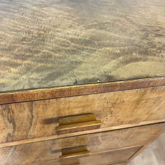 Image 1 of Rara cómoda alta / cómoda en nogal flameado art deco, 1930/1940