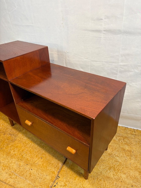 Image 1 of Mid Century Retro Teak Telephone Seat / Media Cabinet (Circa 1960)  A superb mid century vintage teak telephone seat dating from