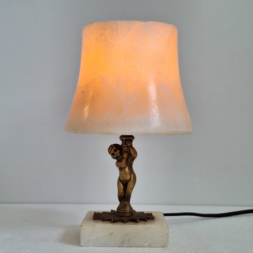 Lampe à poser vintage en albâtre et bronze