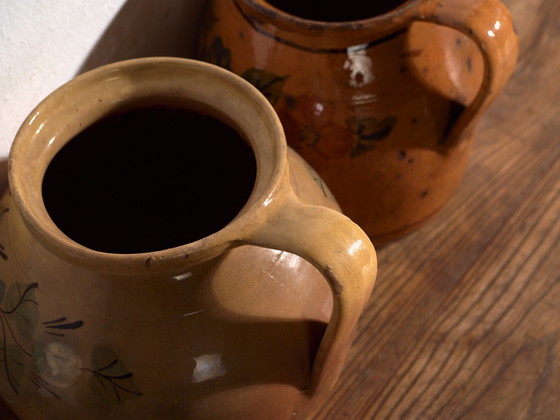 Pair of Vintage Glazed Ceramic Jugs, Central Europe, circa 1950 #1, Crockery, Orange (photo 7 of 13)