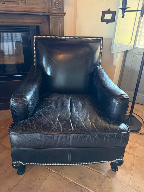 Pair of Dialma Brown Armchairs in genuine vintage black leather (photo 2 of 10)