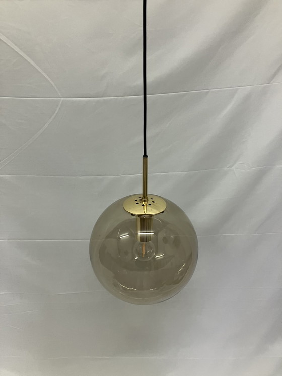 Image 1 of Lampada a sospensione vintage in ottone e vetro fumé, Limburg Glashütte, 1970