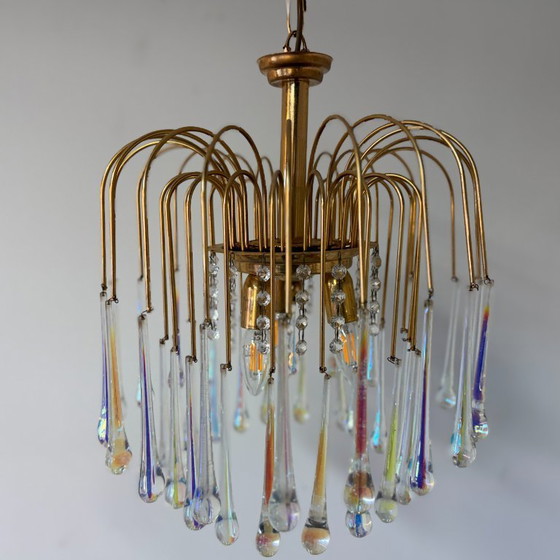 Image 1 of 3-tier teardrop chandelier with clear Murano glass