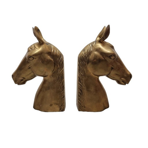 Buchstützen aus Messing in Pferdekopfform aus der Mitte des 20. Jahrhunderts