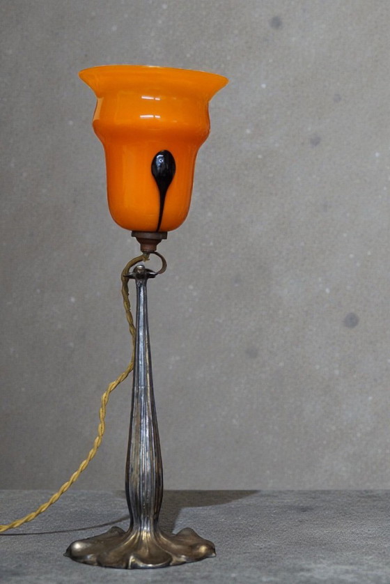 Image 1 of Art Deco lamp signed Paul Follot, dedicated to Jean Faure, Lötz shade