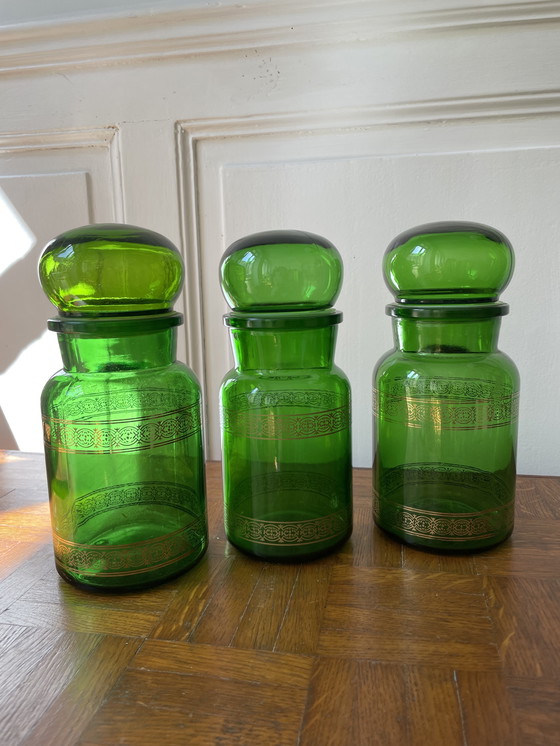 Image 1 of Juego de 3 frascos de boticario antiguos