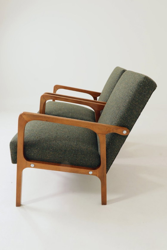 Image 1 of Vintage Pair Armchair Avocado Green Tweed Upholstery, 1960, Poland