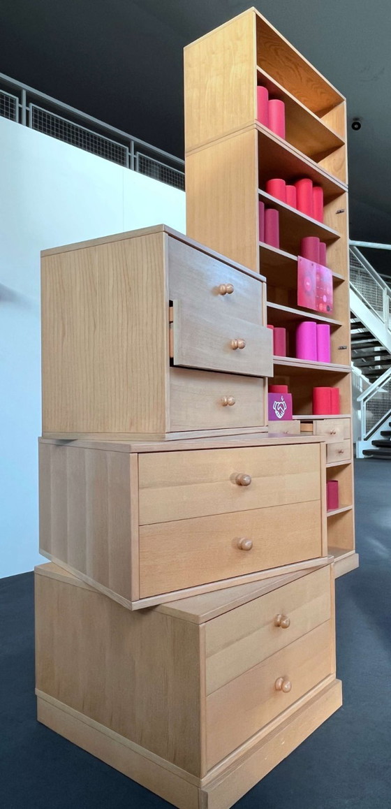 Image 1 of 'Die Collection' Wohnwand 8-teilig mit Vitrine, Schubladenkonsolen, Bücherborden in Esche natur Esche