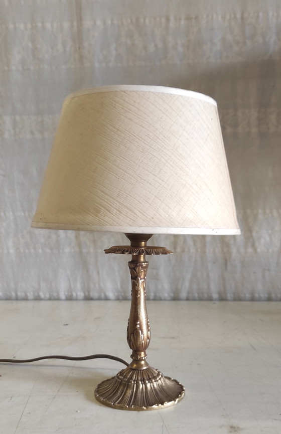 Image 1 of Brass table lamp with paper shade - mid-20th century