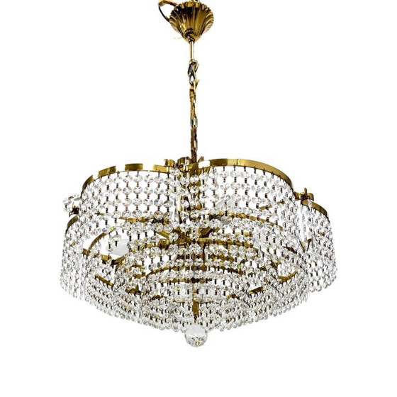 Image 1 of Vintage basket crystal chandelier Bakalowits & Söhne brass, Austria 1970s