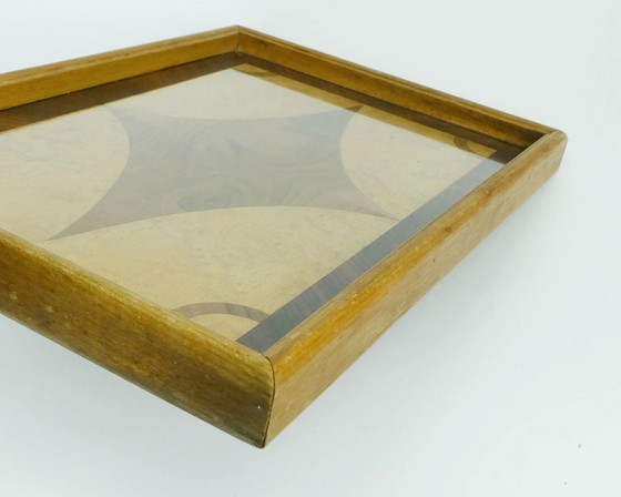 Image 1 of beautiful art déco TRAY marquetry from different types of wood 1920s 1930s serving tray