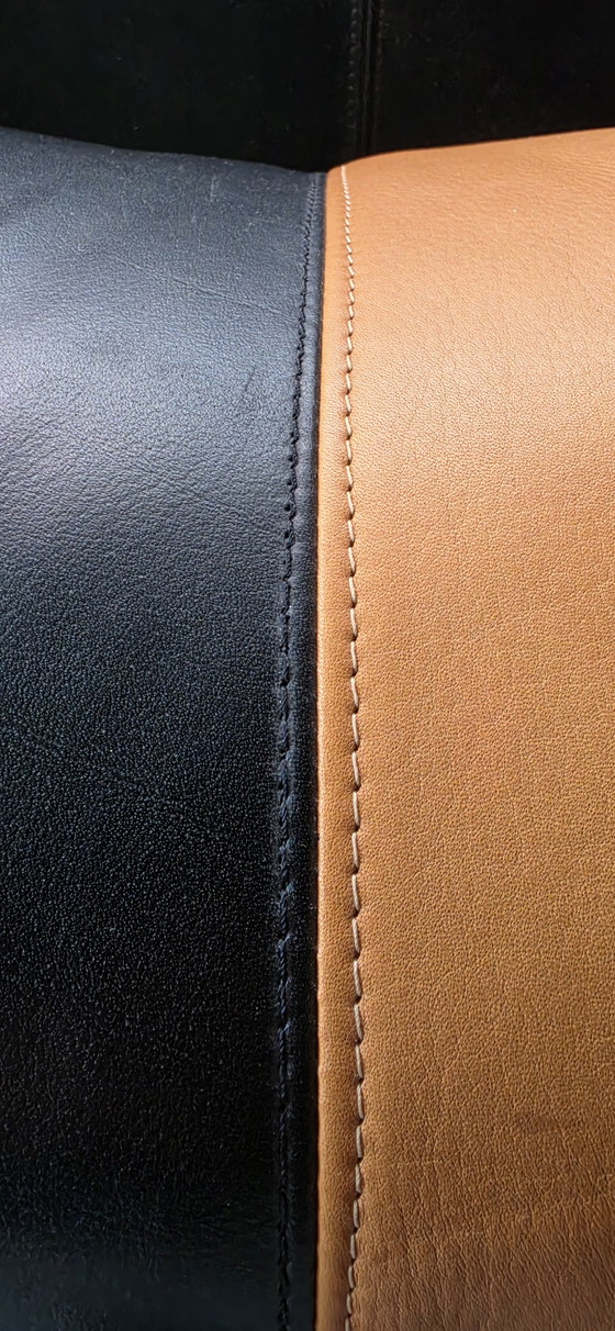 Image 1 of Sofá semicircular de diseño en piel Gelderland negro/naranja