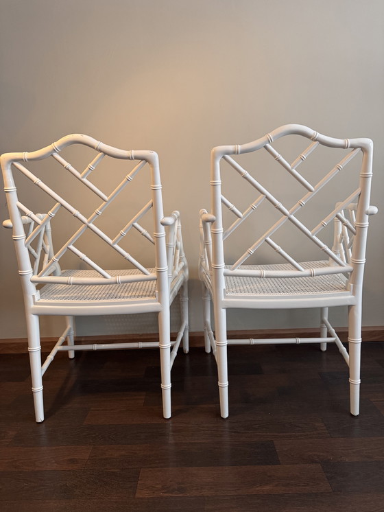 Image 1 of 2x white Chippendale Faux Bamboo Jonathan Adler armchair