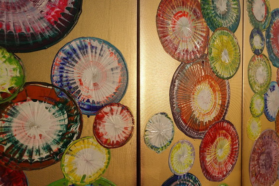 Image 1 of Cuadro abstracto dorado A1280 - tríptico listo para colgar