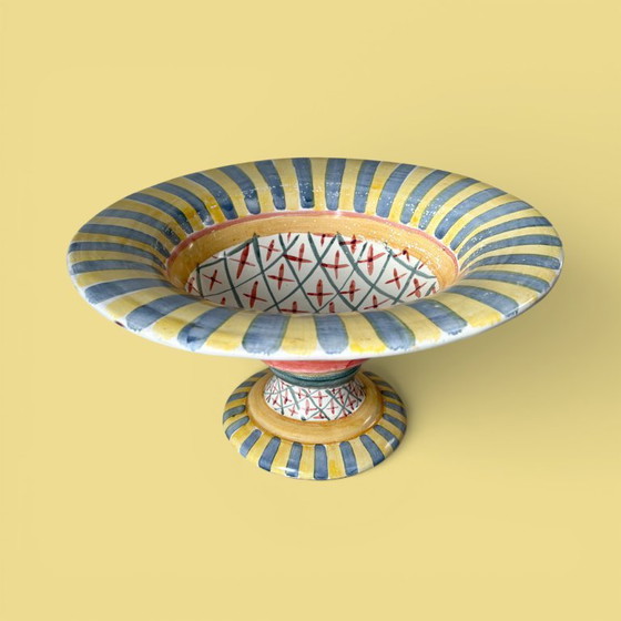 Image 1 of Ceramic fruit bowl on foot by MacKenzie Childs, USA 1990s