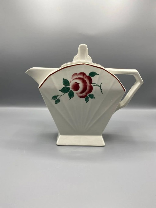 Ivory Porcelain Coffee Pot – Hand-Painted Rose Decor – Cambas Saint-Amand – decoratieve objecten, Art Deco