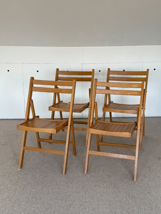 Image 1 of set / 4 vintage IKEA houten klapstoelen